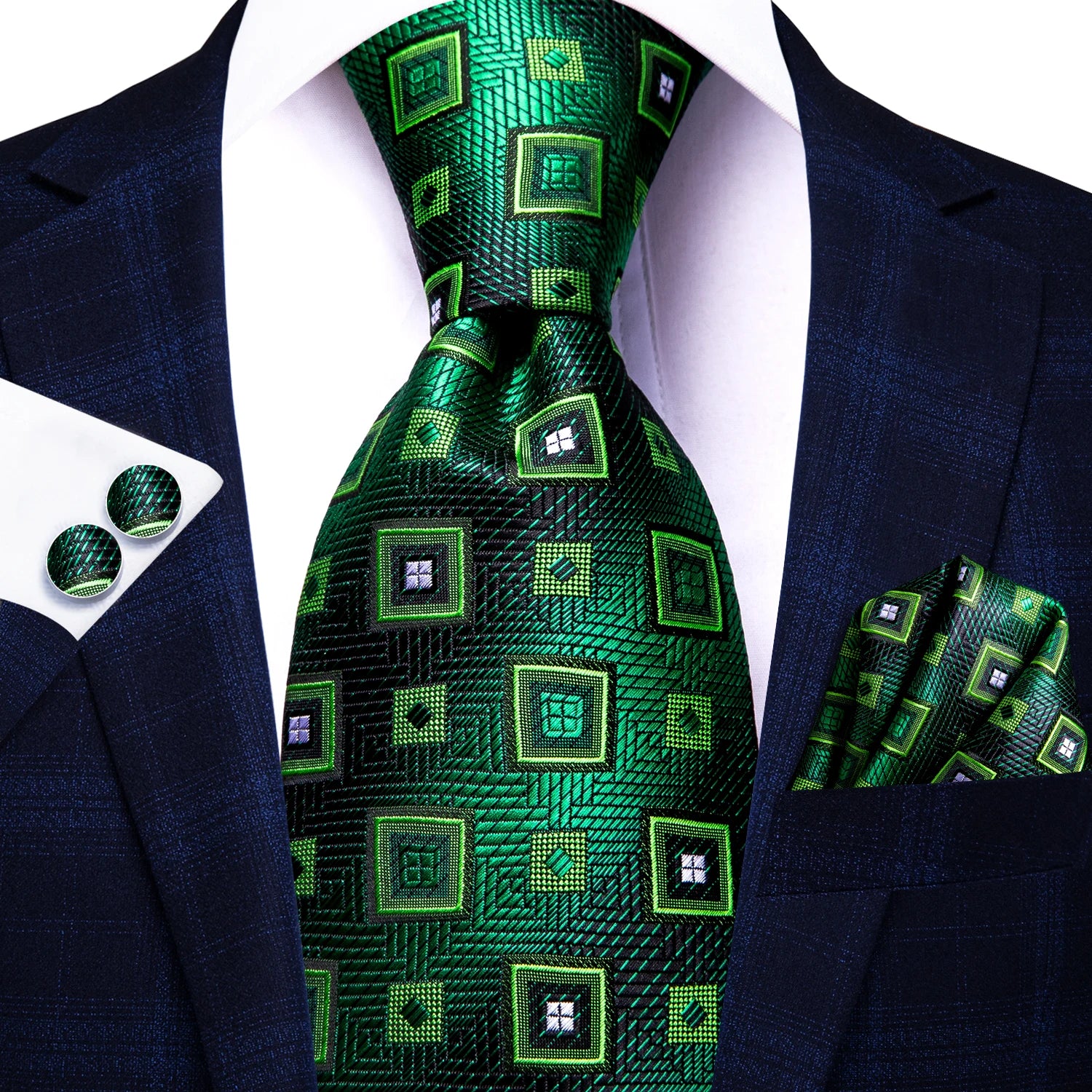 Hi-tie Paisley Dark Green Black Mens Elegant Necktie Handkerchief