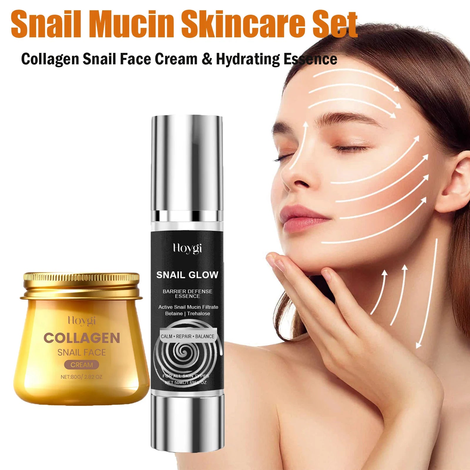 Snail Mucin Skincare Set Collagen Snail Face Cream & Hydrating Essence Firming Pore-Tightening Soothing Improves Skin Texture Qme