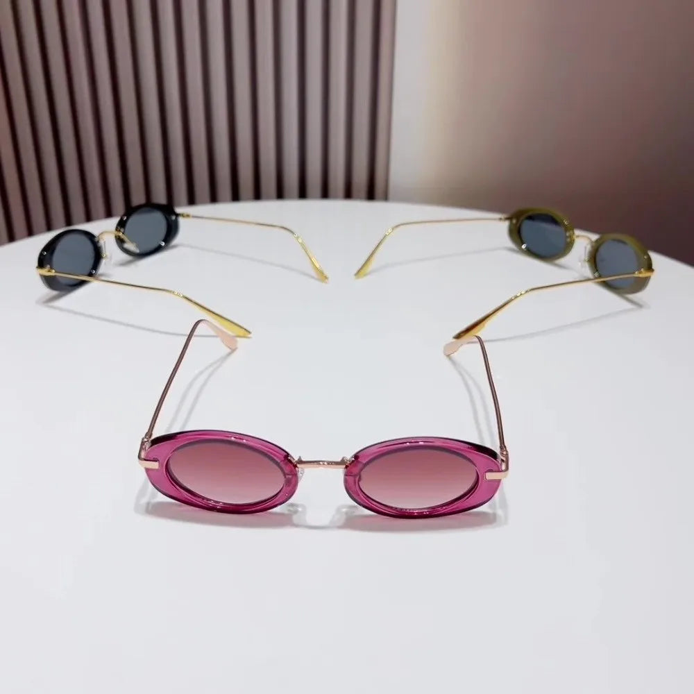 Vintage Retro Oval Sunglasses Small Frame Classic Trendy Fashion Qme