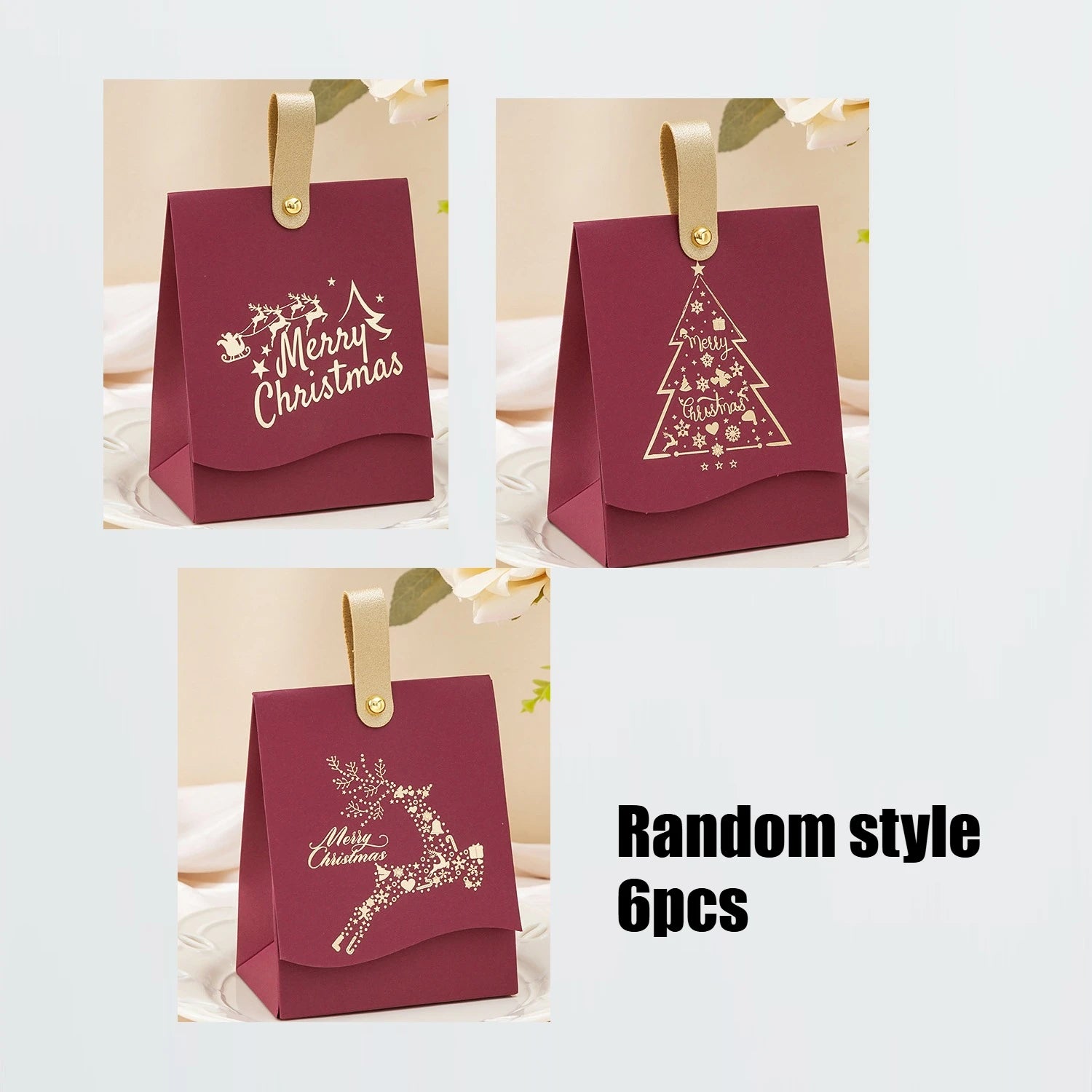 6Pcs Random Christmas Gift Boxes, Gold Foil Candy Boxes For Holiday Party Favors Qme Red 6pcs 10cm 13cm