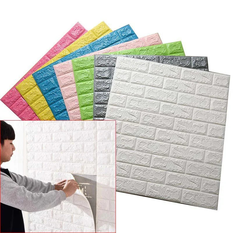 1-10pcs 77cm*70cm 3DWall Sticker Solid Color Faux Brick Bedroom Home Decor Waterproof Self Adhesive DIY Living Room Wallpaper Qme