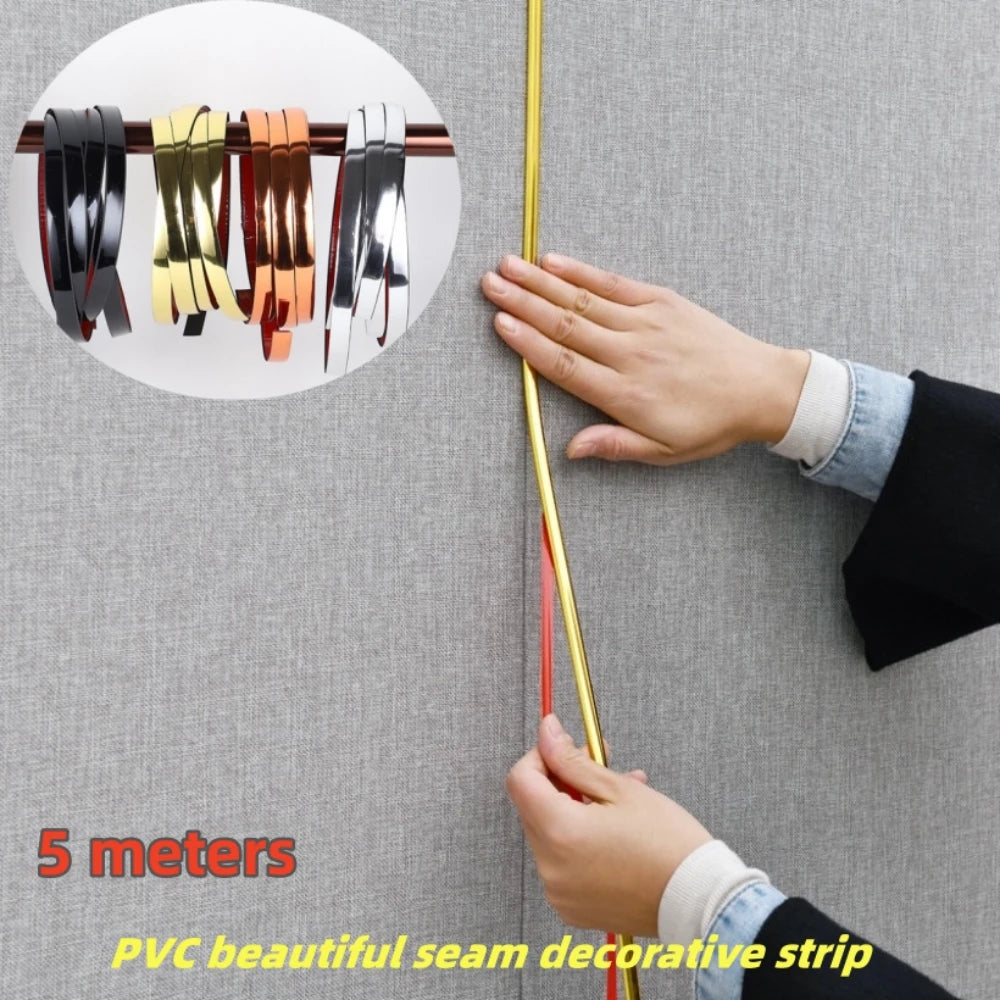 5M PVC Self-adhesive Waterproof Gold Tape Ceiling Background Wall Decoration Line Tile Gap Sticker Furniture Edge Banding Strip Qme