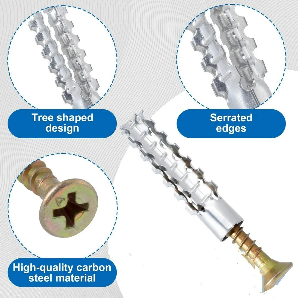 5/100 Sets Metal Sawtooth Expansion Pipe Self Tapping Screws Kit for Hollow Walls Tile Drywall Anchors Anti Loosening Fastener Qme