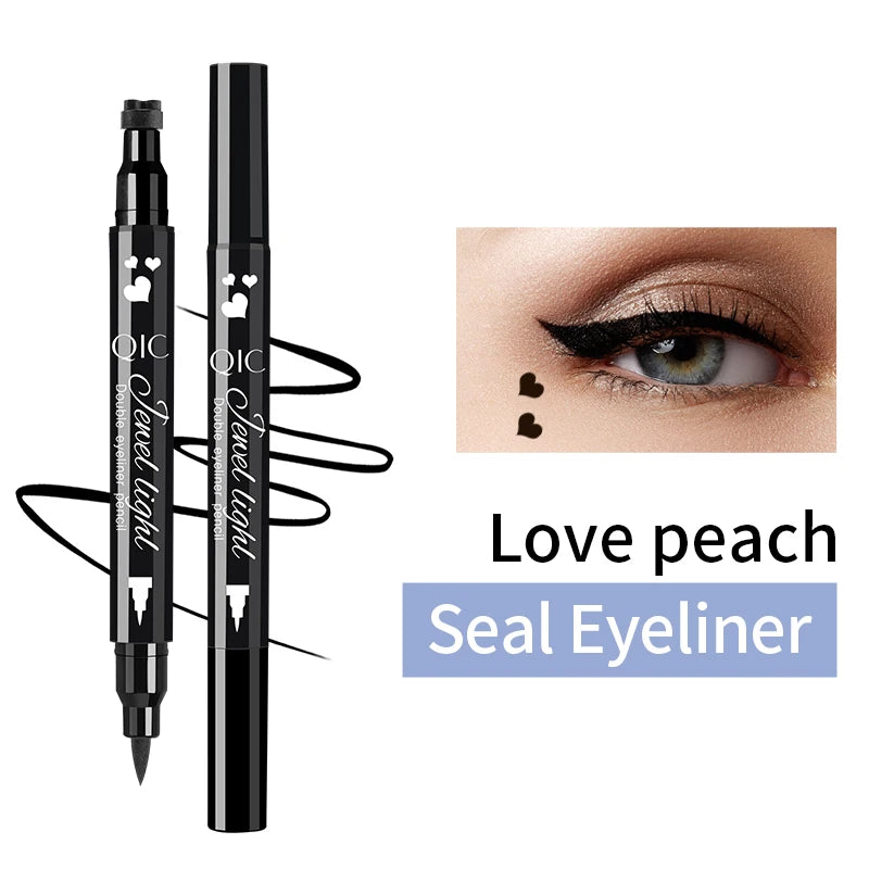 1pcs Liquid Eyeliner Pen Set Dual-Tip Stamps with Black Ink - Includes Heart, Moon, Star Shapes for Eye Makeup, Eyeliner Stamp Qme Q623-2