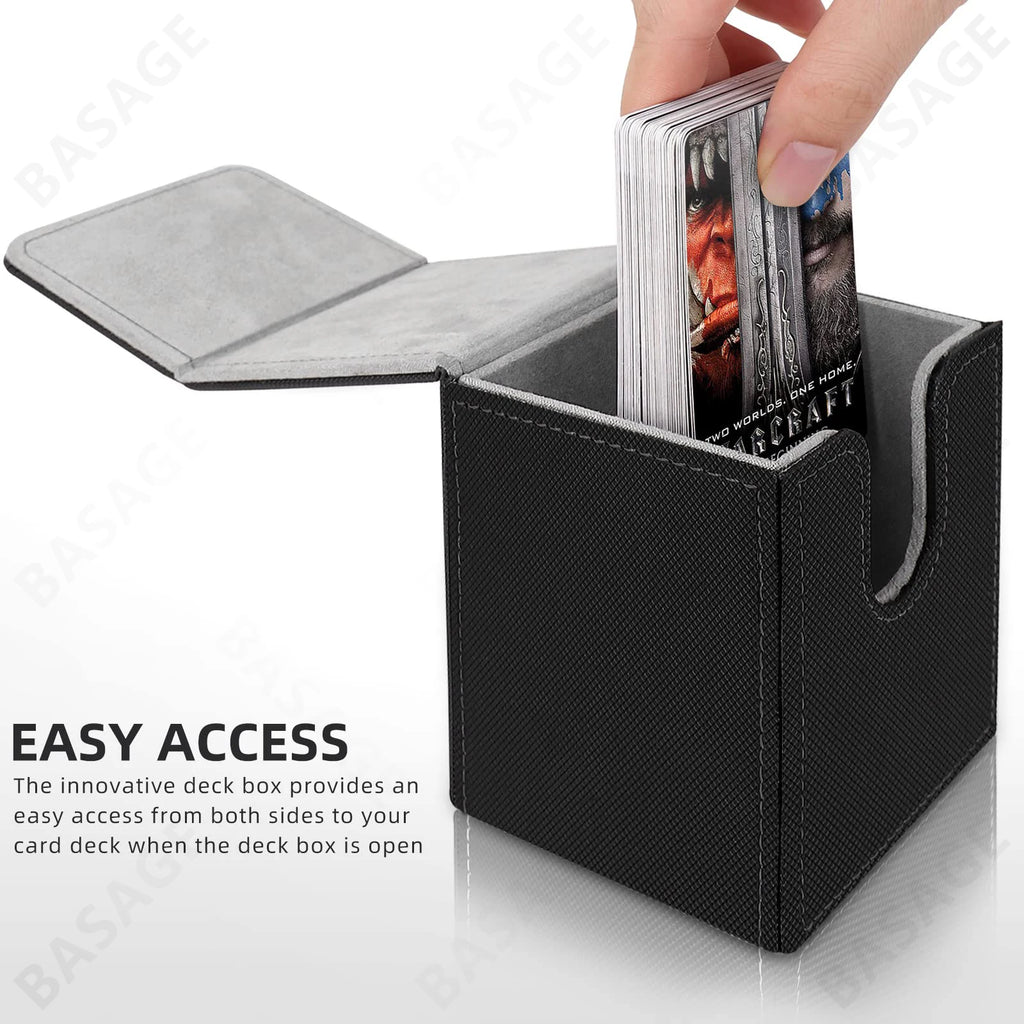 Card Fit For 100+Single Sleeved Cards With 2 Dividers, Leather Trading Commander Deck Box Compatible With Mtg Card Deck, Qme