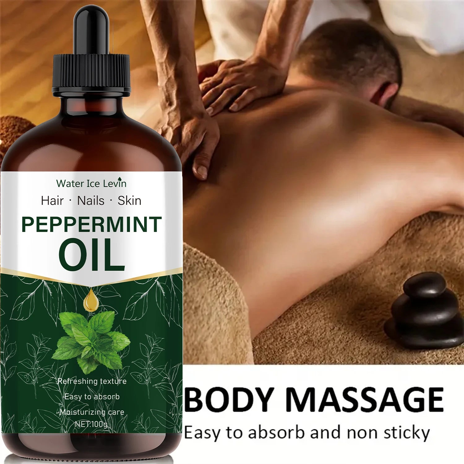 100g Peppermint Essential Oil, Extracted from Natural Plants, Hypoallergenic, Moisturizing Massage Oil Suitable for Men and Women, Hair, Diffusers, and Humidifiers Qme