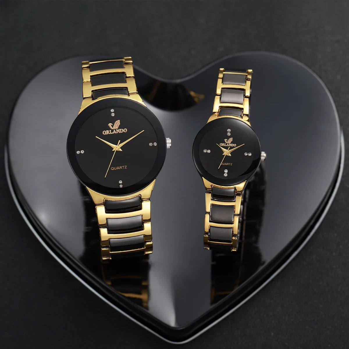 4PCS/Set Watches Fashion Rhinestone Women Quartz Watch Stainless Steel Band Men Wristwatches Bracelets Set Qme