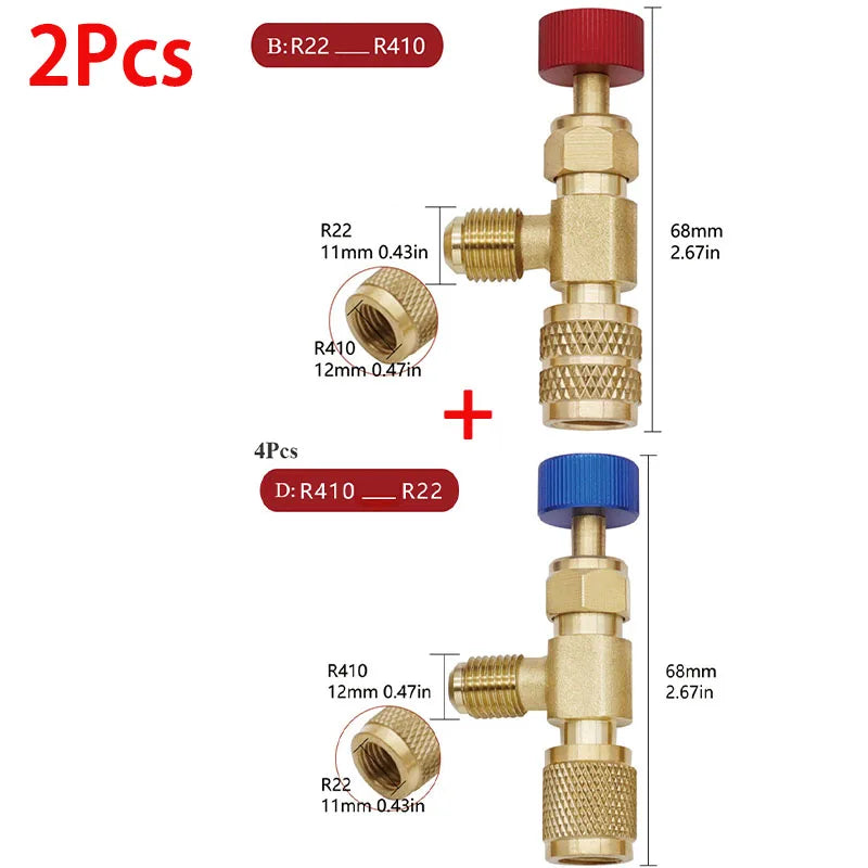 2/4Pcs Refrigerant Charging Valve, R12 R410 Safety Adapter Flow Control Ball Valve For Air Conditioner Manifold Qme Type B and D-2Pcs