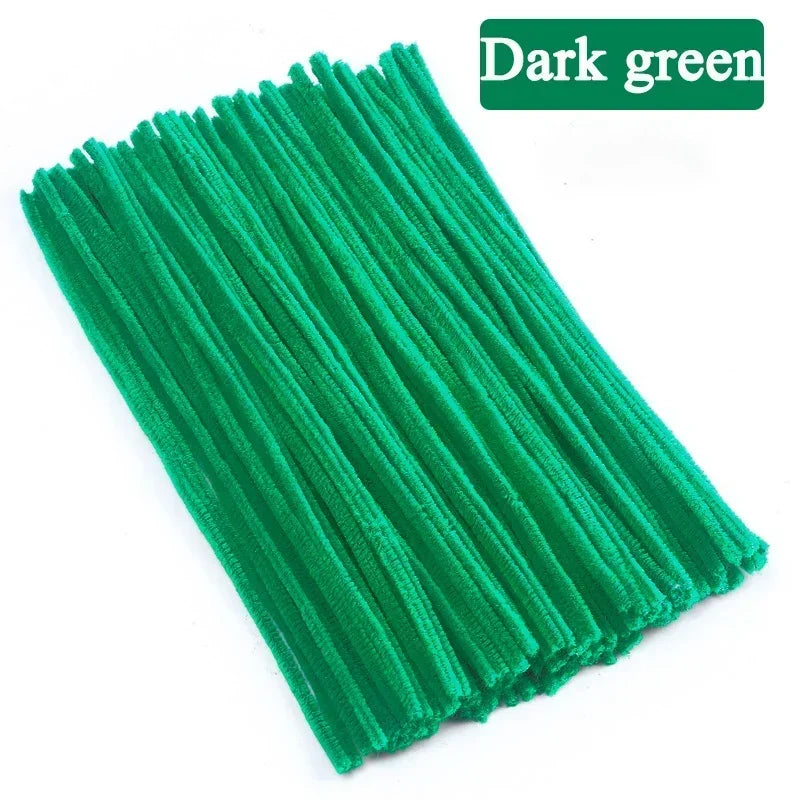 100/200/300PCS Colorful Chenille Stems DIY Wired Twist Stick Hair Strip Kids Handmade Educational Toys Qme Dark Green 200