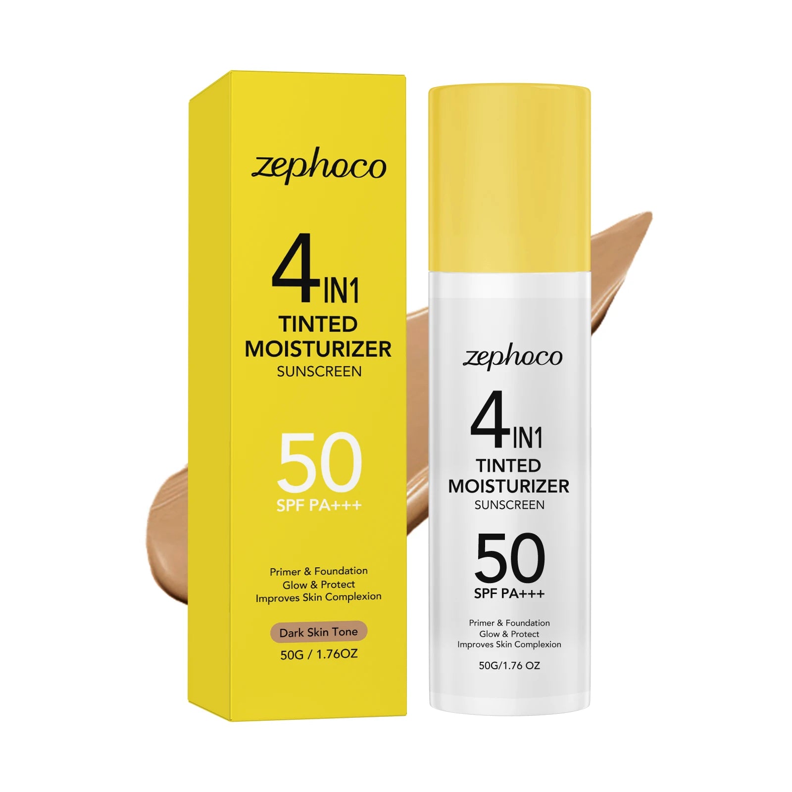 zephoco Tinted Moisturizer Sunscreen Spf 50 Anti UV Improve Skin Tone Full Coverage Foundation Base Makeup Moisturizing Sunblock Qme Dark Skin Tone