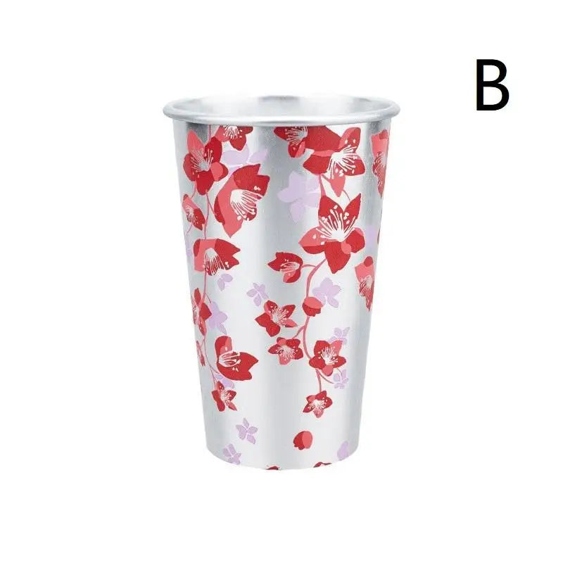 Cherry Blossom Pattern Color Changing Aluminum Cup Anti Fall For Cold Drink Beer Cola Juice Bar Outdoor Home Qme B