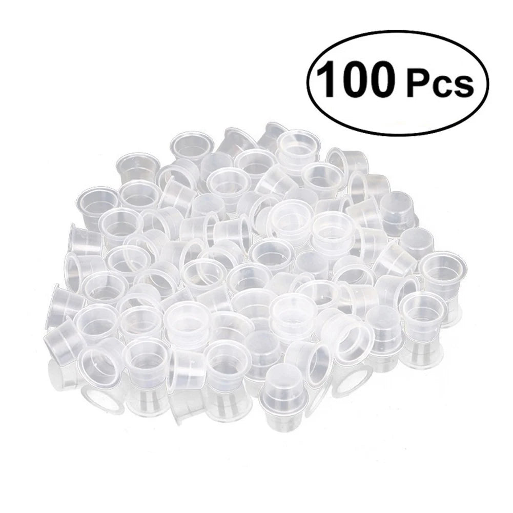 100pcs/Set Tattoo Ink Cup Pot Medium Large Plastic Microblading Pigment Accessories Tattoo Pigment Ink Cup Qme