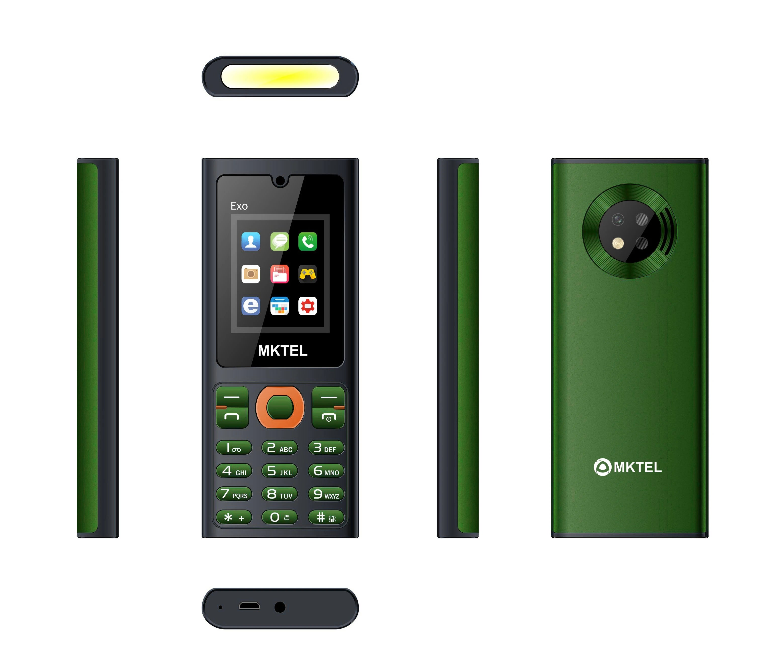 MKTEL EXO Feature Phone Senior Mobile Phone Dual SIM Dual Standby 1.77" Display GSM MP3 MP4 FM Radio Strong Torch Loud Speaker Qme green