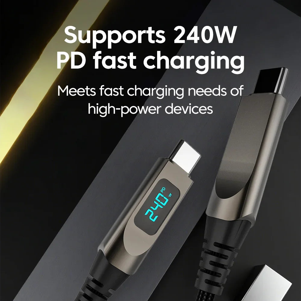 240W 5A Type C to Type C PD Braided Nylon Data Cord USB C to C Digital Display Fast Charging Cable for iPhone 16 Samsung Xiaomi Qme