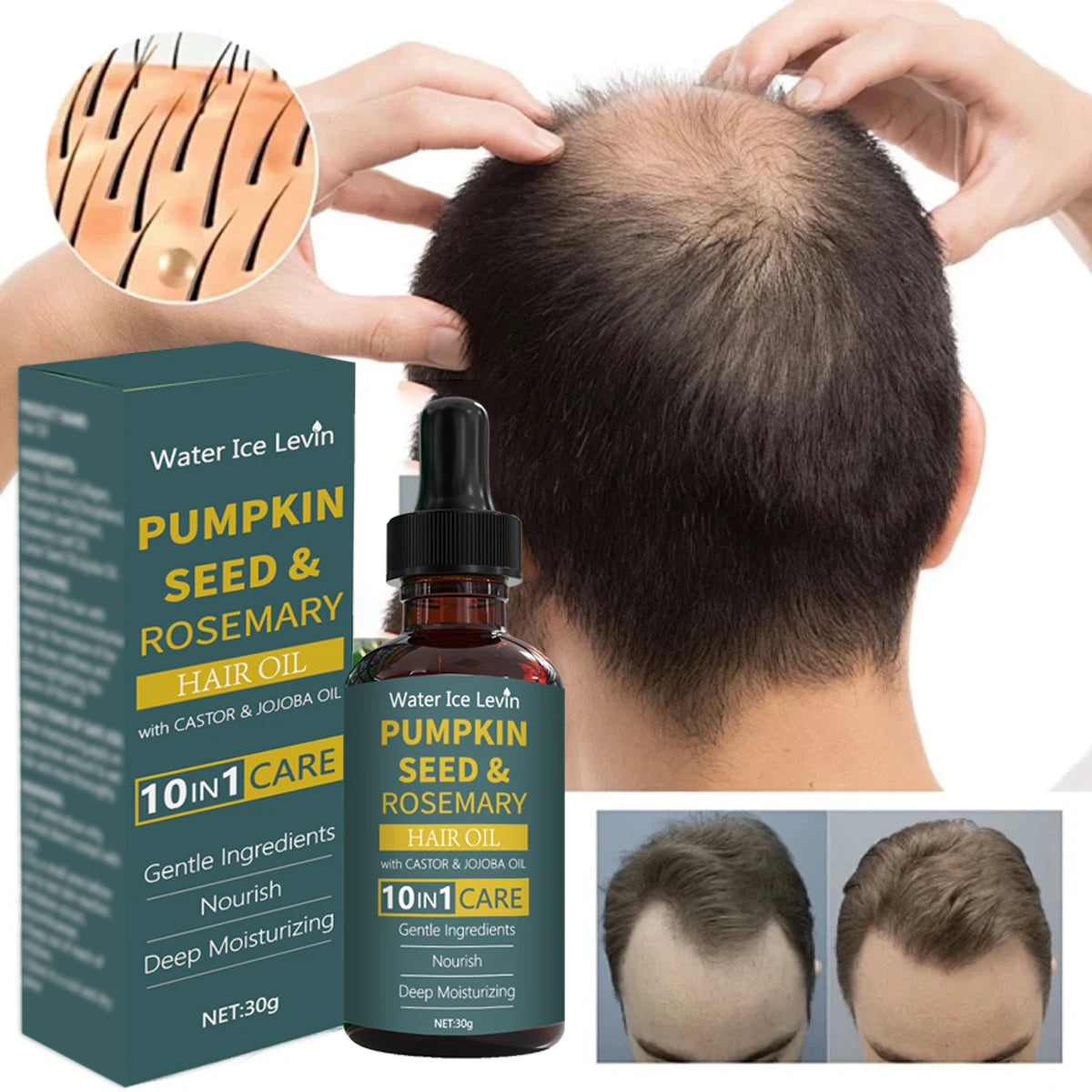 Pumpkin Seed & Rosemary Hair Oil 10-in-1 Care for Deep Nourishing & Moisturizing,Gentle Formula for All Hair Types Qme