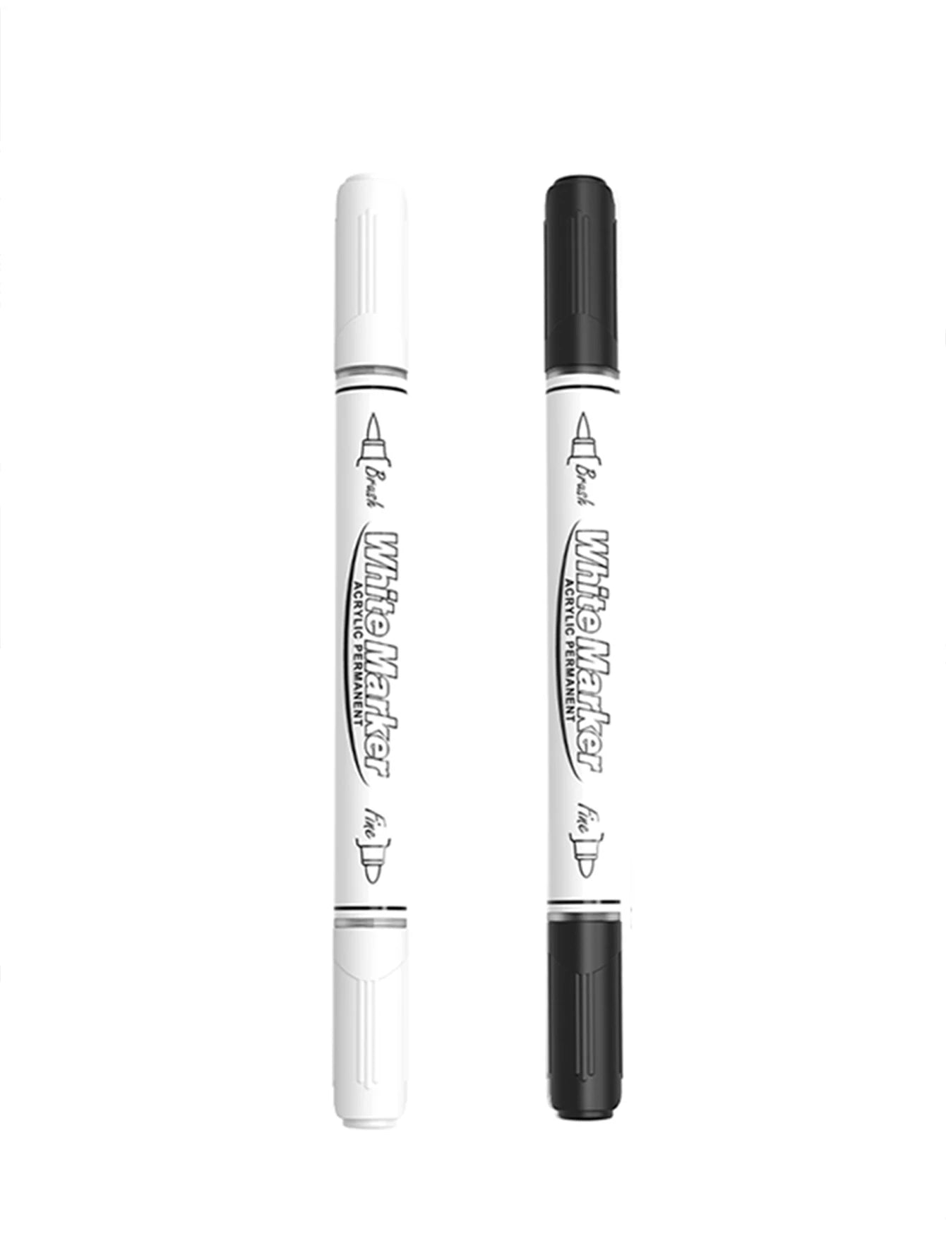 2-6Pcs Black/White Large Capacity Dual Tip Permanent Acrylic Paint Pen for Art Supplies, Fabric Paint, Markers for DIY Art Qme 1black 1white
