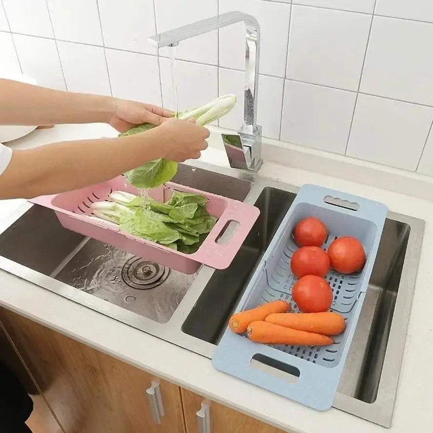 Adjustable Dish Drainer Sink Drain Basket Washing Vegetable Fruit Plastic Drying Rack Kitchen Accessories Storage Organizer Tool Qme