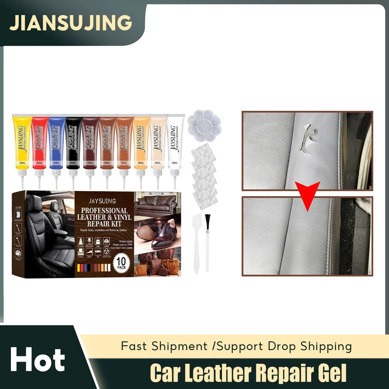 Car Leather Repair Gel Home Sofa Scratch Cracks Paint Care Shoes Complementary Color Refurbishing Auto Leather Restore Color Kit Qme