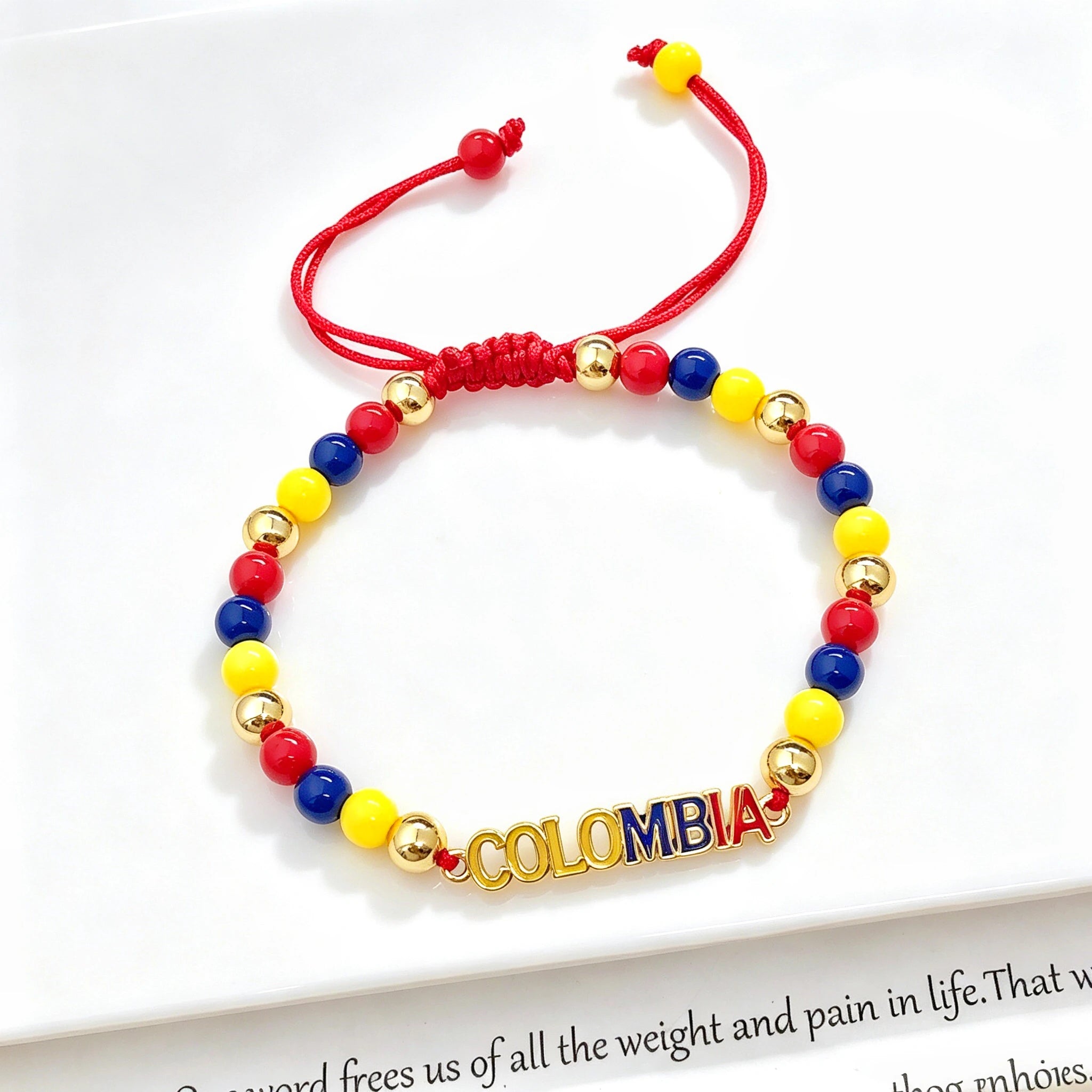 Yellow Blue Red Beads Braided Lucky Red Cord-Venezuela Colombia Flag Bracelet Adjustable Patriotic Enamel Jewelry for Men Women Qme 9