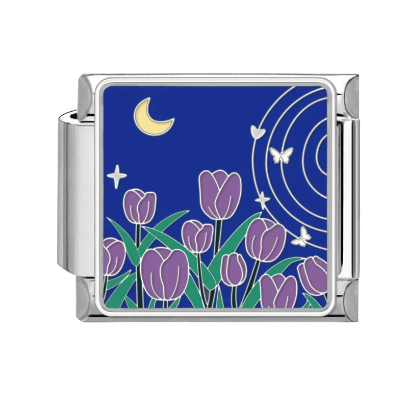 Y2K Colored Street View Flower Cute Cat Italian Charm Link Fit 9mm Stainless Steel Module Women Bracelet DIY Making Jewelry Gift Qme Style 36