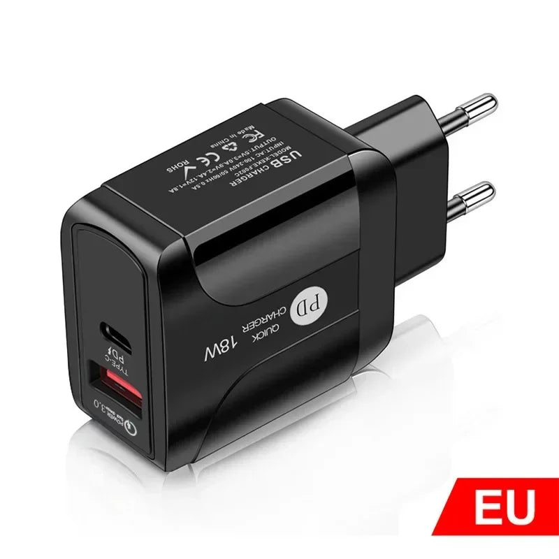 PD12W Charger, 5V2A Mobile Phone Charger, Type - c Adapter, PD + USB Charging Head, EU US UK Charging Head, New Travel Charger Qme
