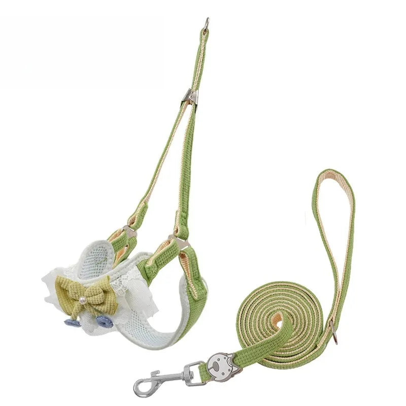 Dog Harness Leash Small Medium Adjustable Ventilate Puppy Cat Pet Qme Green M(5-10kg)