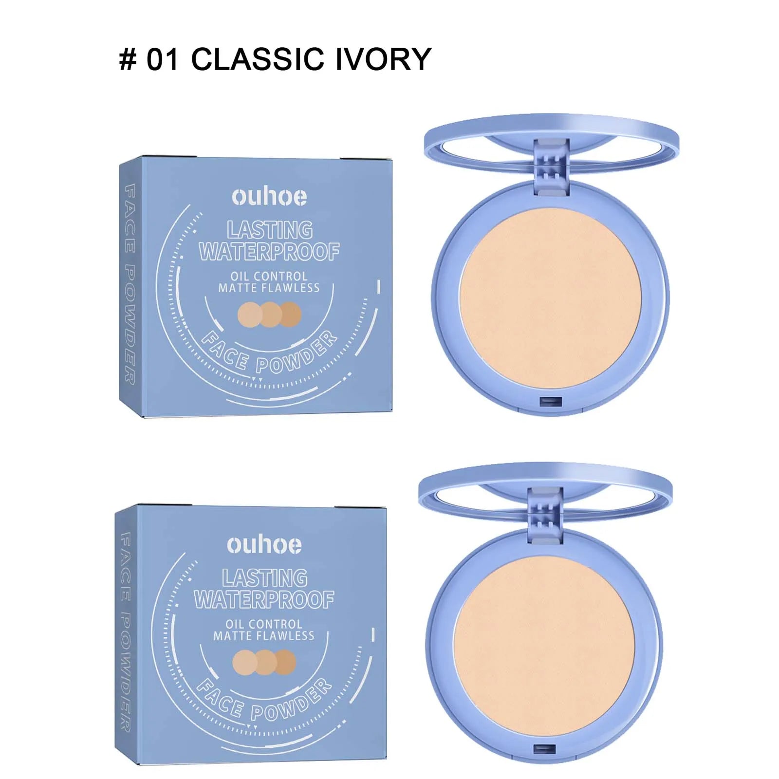 Face Setting Pressed Powder Oil Control Invisible Pores Waterproof Matte Long Lasting Natural Setting Powder Foundations Makeup Qme 2Pc classic ivory