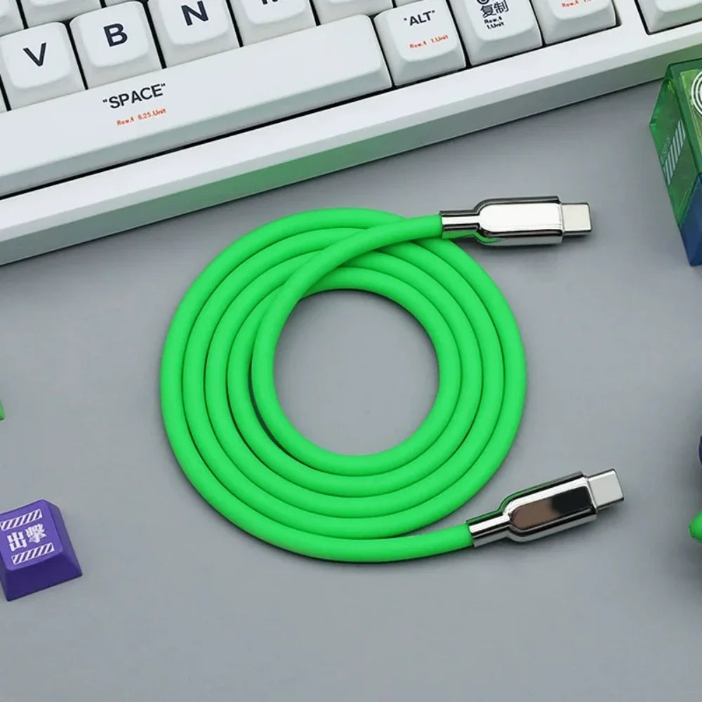 240W PD Fast Charge Dual Type-C Cable Usb C to C Liquid Silicone Flexible Charger Line for iPhone 16 Huawei Mate 60 Samsung S24 Qme green 0.5m
