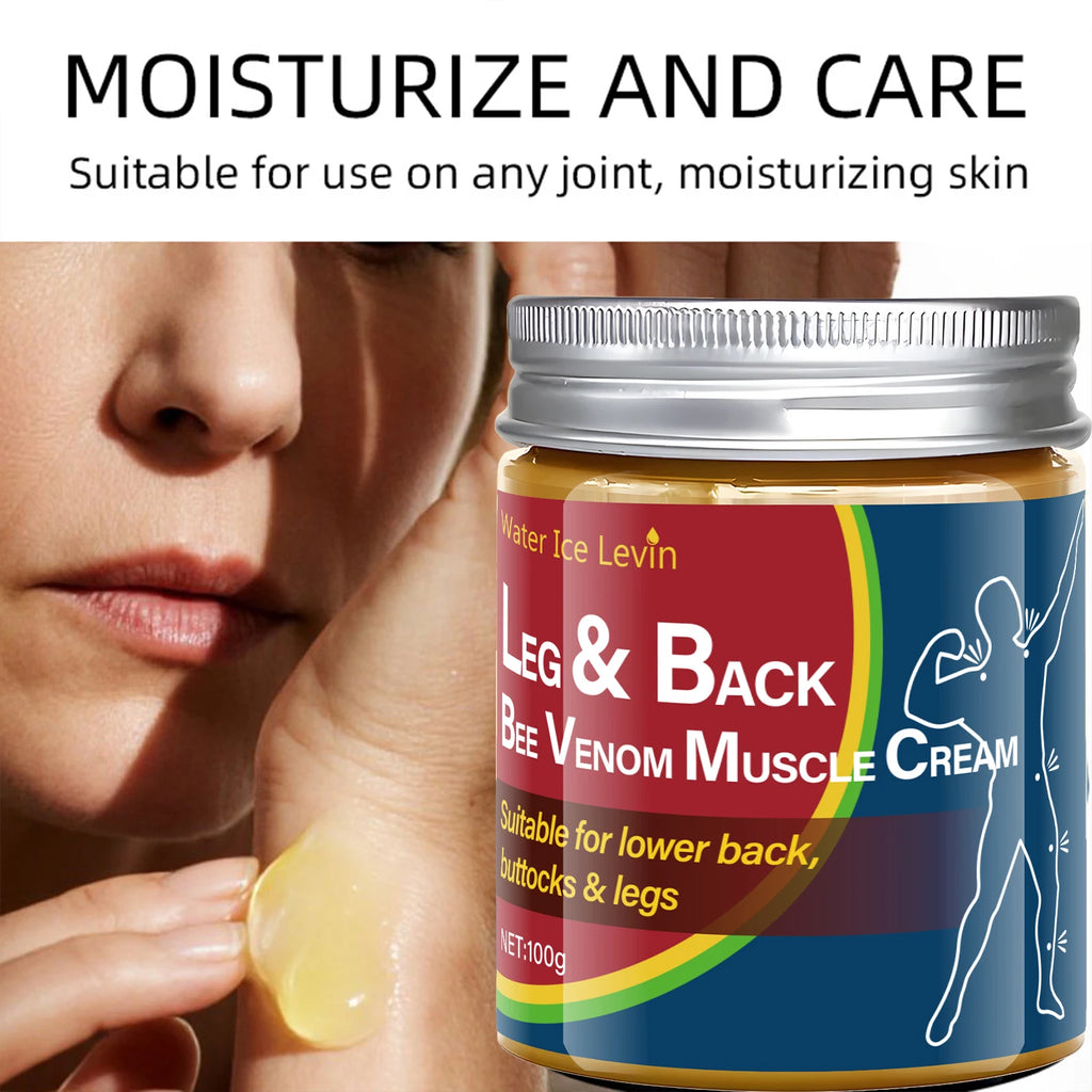 Leg & Back Bee Venom Muscle Cream for Lower Back, Buttocks & Legs - Moisturizing, Protective Formula for Elastic Skin. Qme