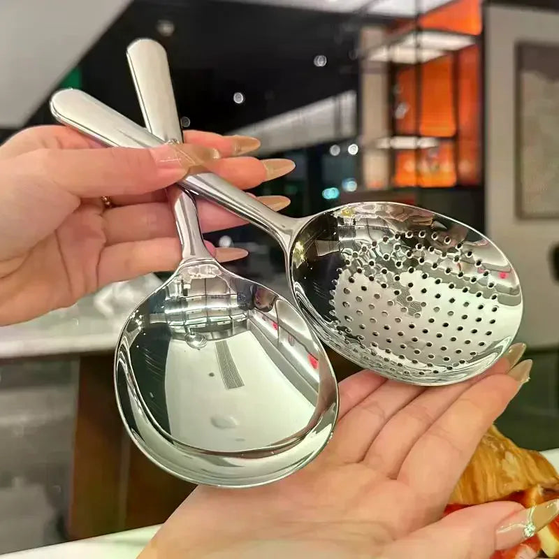 Stainless Steel Ladles For Serving Soup Rice Serving Spoon Drain Hole Heat Insulated Handle Kitchen Utensils For Daily Use Qme
