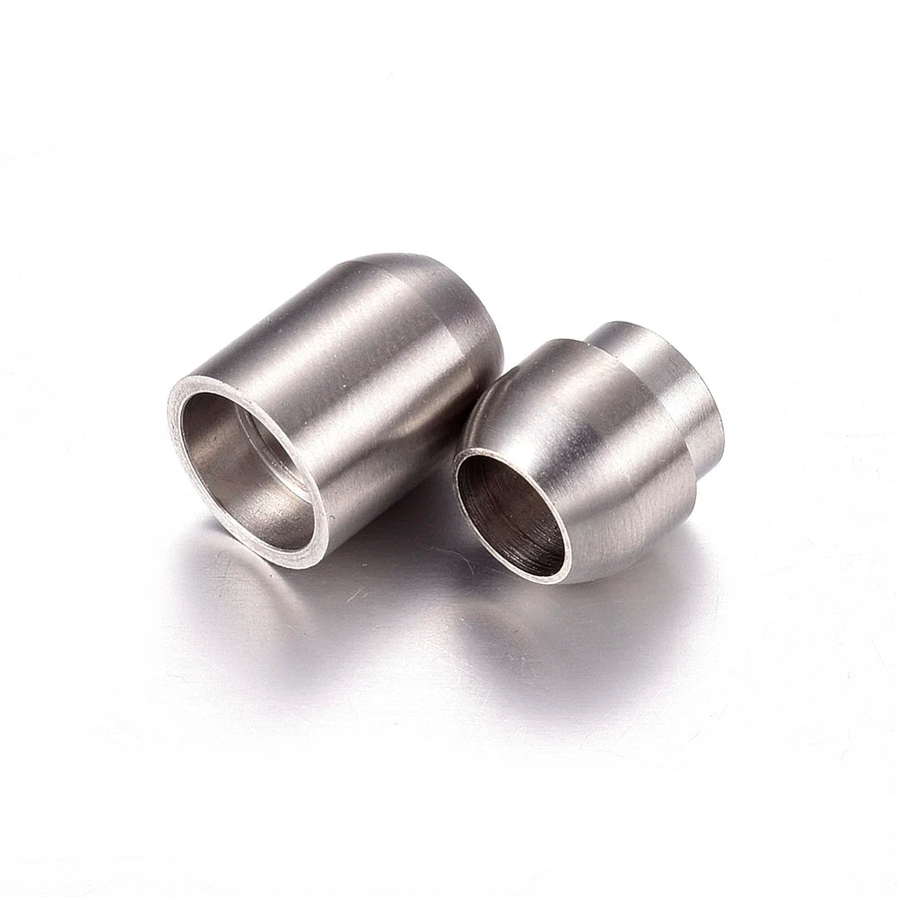 PandaHall 10pcs Tarnish Resistant 304 Stainless Steel Magnetic Clasps with Glue-in Ends, Matte Surface, Oval 19x10mm, Hole: 6mm Qme