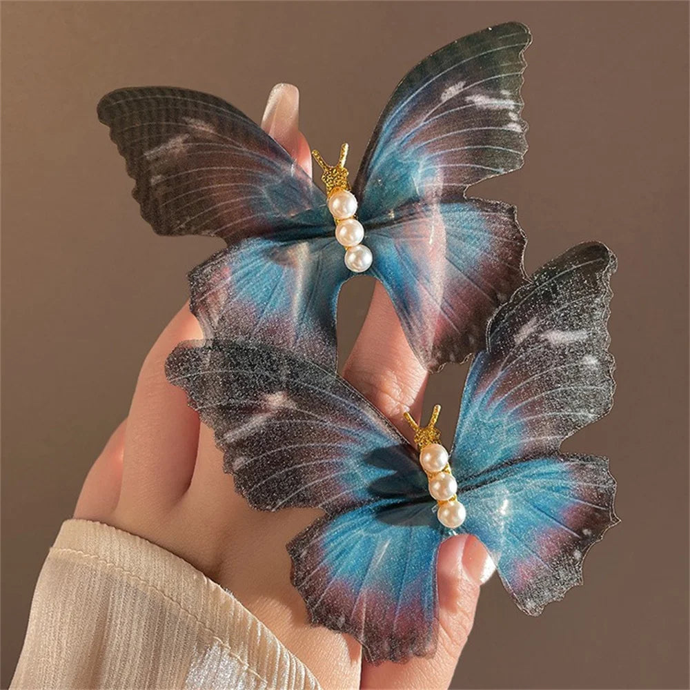 Dynamic Chiffon Butterfly Hair Clip Fairy Pearl Ancient Style Temperament Female Hair Accessories Gift Wholesale Qme