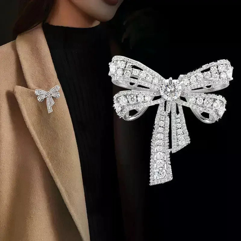 Fashion Luxurious Rhinestone Bow-knot Brooches For Women Clothing Coat Accessries Gifts Qme