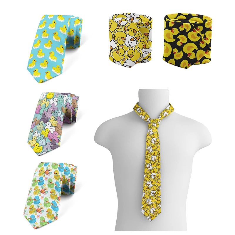 Cartoon Duck 3D Printed Tie Unisex Yellow Novelty Fashion Business Qme