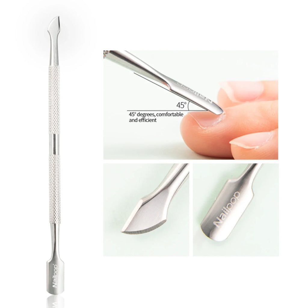 Nailpop Professional Nail Cuticle Trimmer Pusher Ergonomic Stainless Qme Cuticle Pusher 1PC
