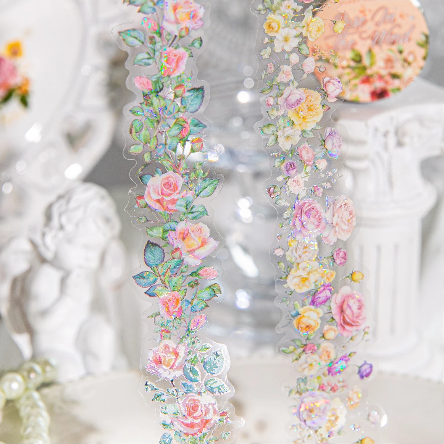2 Roll 200cm PET Shell Light Tape Spring Fresh Flower Hand Account DIY Greeting Card Cup Photo Frame Notebook Decoration Tape Qme