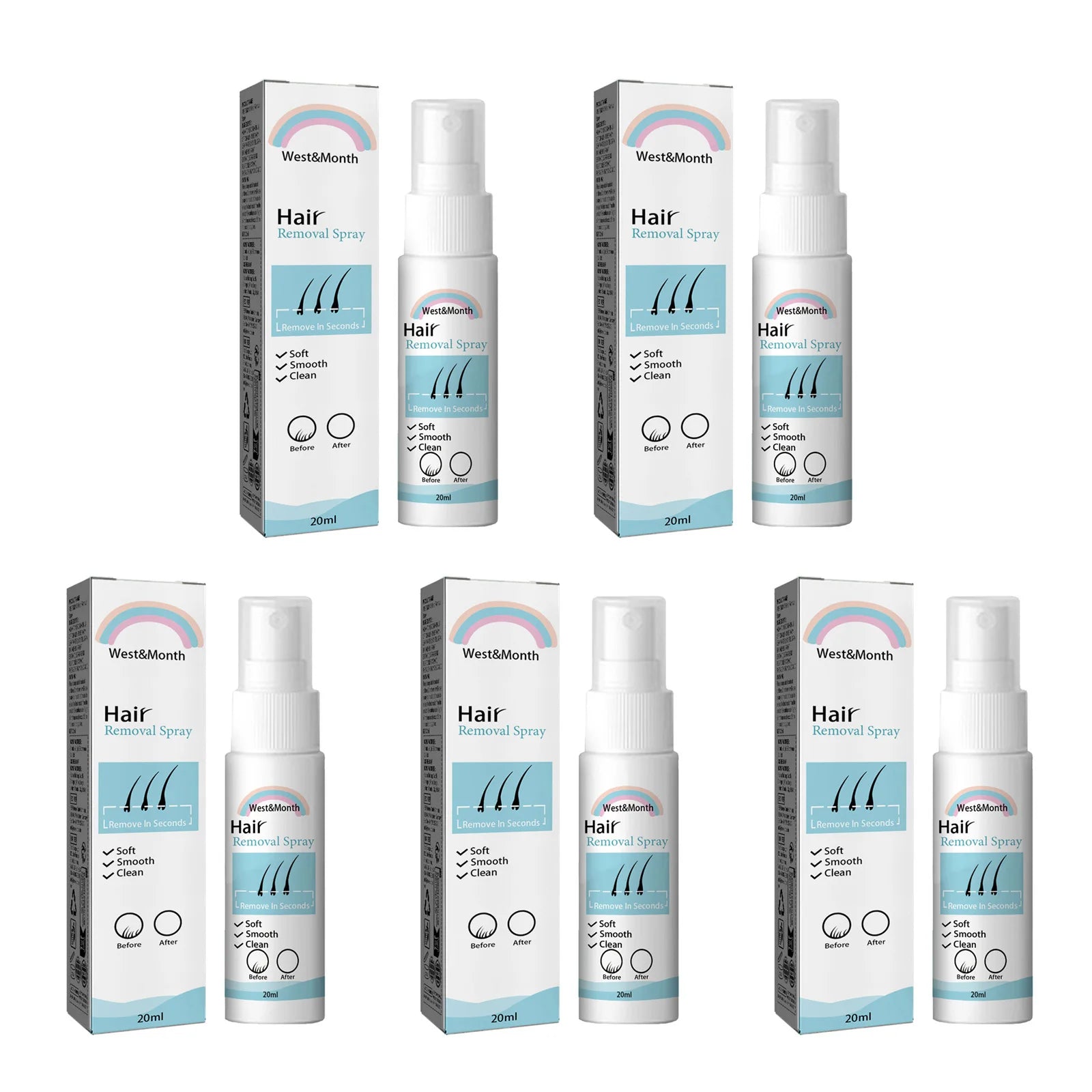 Hair Removal Spray Hair Growth Inhibitor Natural Painless Depilatory Spray Body Armpit Private Parts Hair Remover for Smooth Ski Qme 5 x 20ml Boxed
