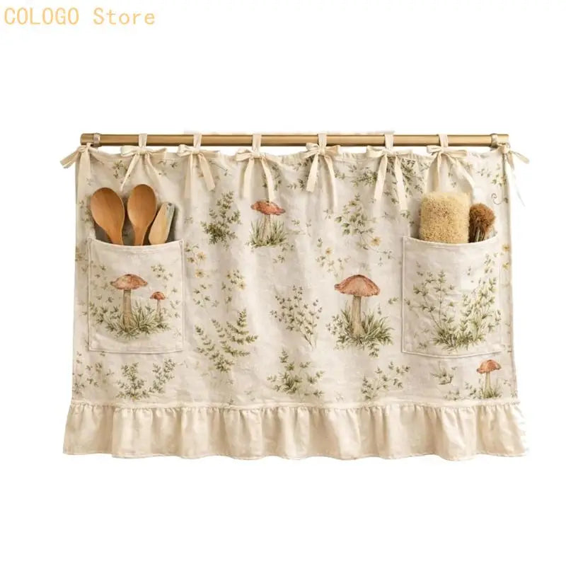 Ruffled Trim Oven Skirt Cover Pocket Ribbon Ties Heat Resistant Qme Mushroom large size CN