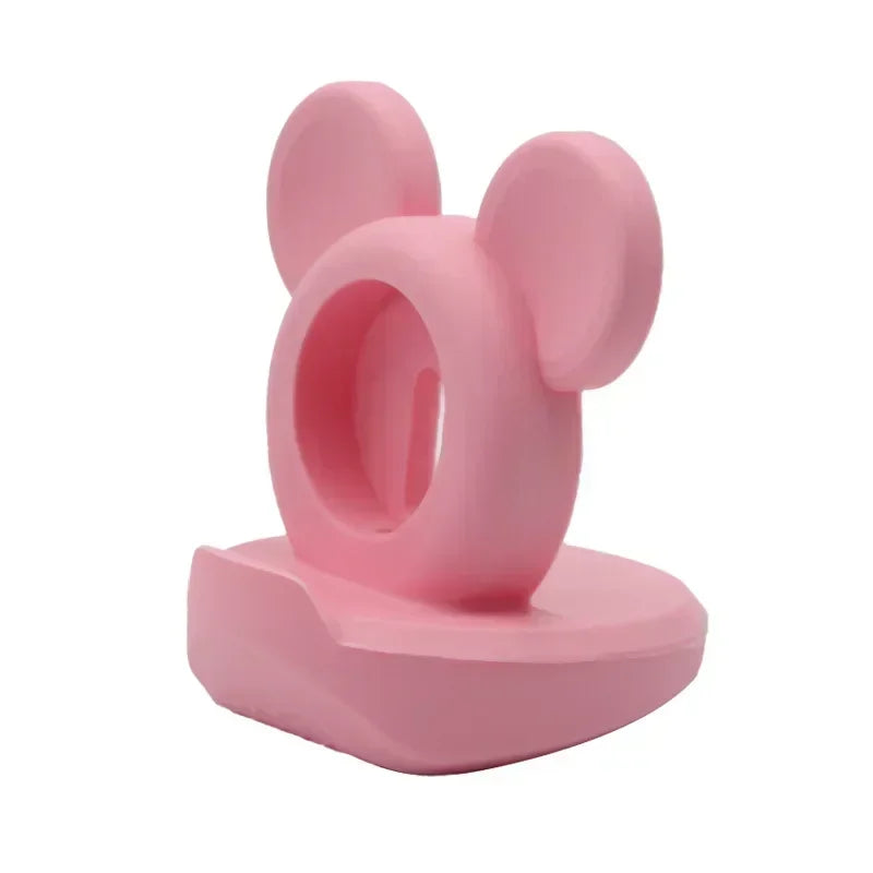 Desktop stand for Apple Watch Series 10 9 8 7 6 SE 5 and 4 iWatch silicone charger 46mm 44mm 42mm 41mm 40mm Watch charging stand Qme 01-Pink