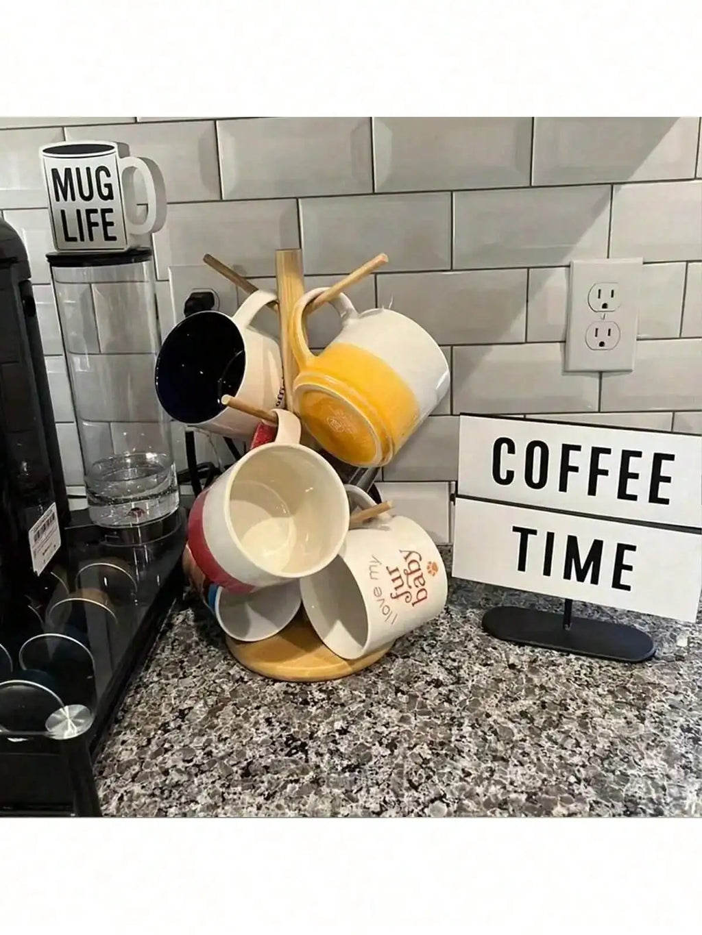 Bamboo Cup Holder Space Saving Kitchen Organizer Rack Coffee Mugs Qme