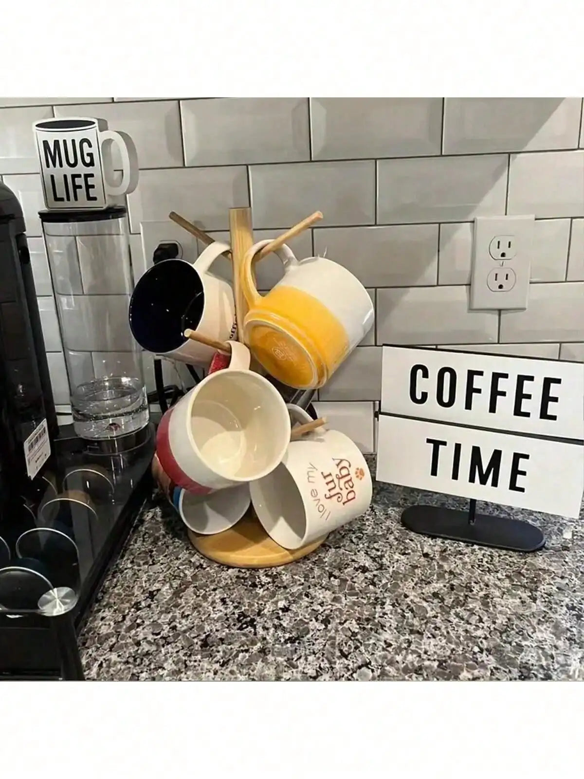Bamboo Cup Holder Space Saving Kitchen Organizer Rack Coffee Mugs Qme