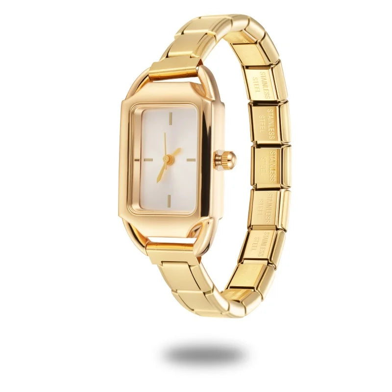 Fashion Women's Men's DIY 9mm Width Italian Elastic Charm Stainless Square Shiny Zircon Watch Bracelet Bangle For Birthday Gifts Qme Style 8