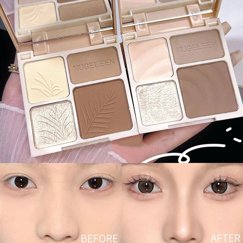 Four Face Highlighter Palette Matte Shadow Lasting Glow Brighten Qme
