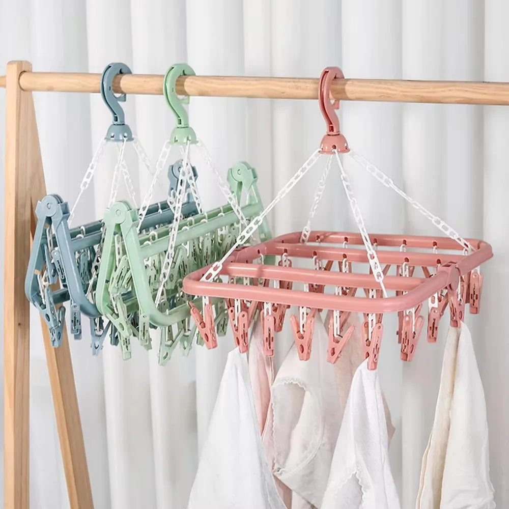 Multi-Functional Windproof Socks Clip Folding Drying Hangers Household Plastic Home Clothing Socks Drying Hangers Qme 1PC Green