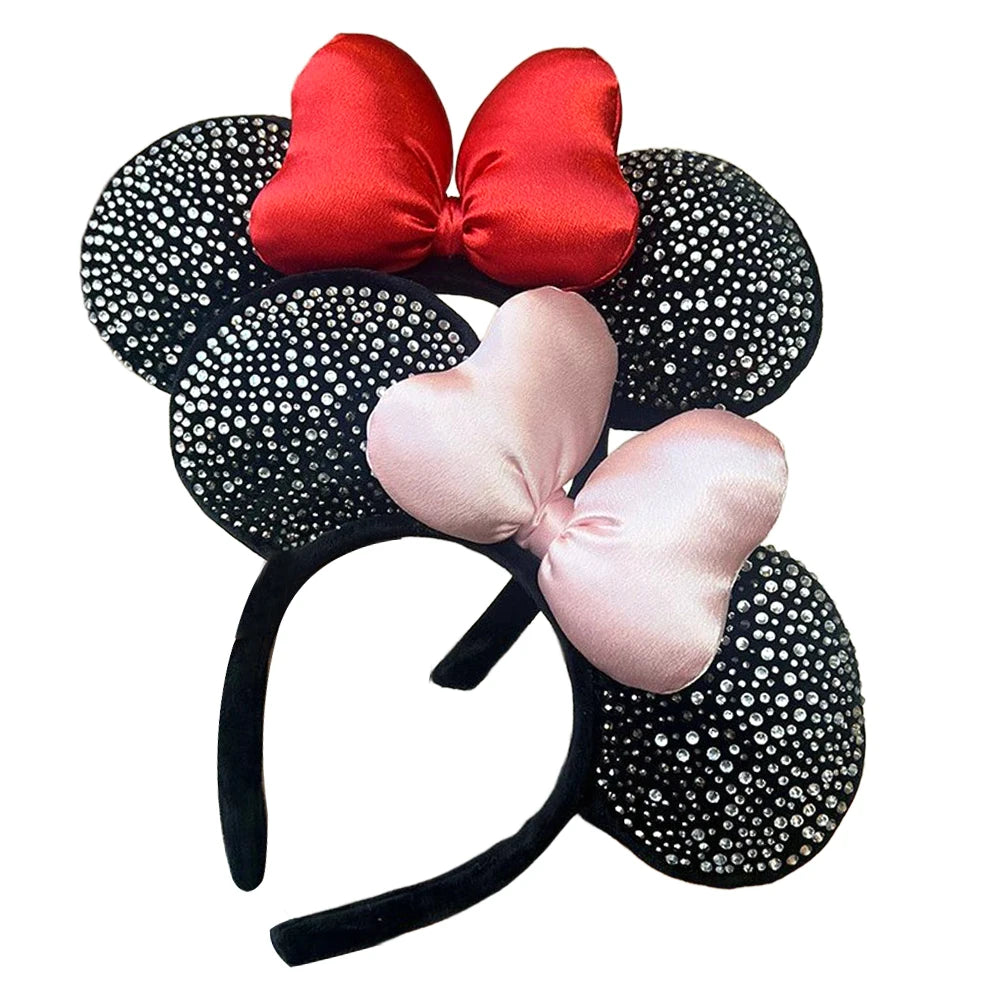 Cartoon Women's Sweet Mickey Mouse Hairband Bow Minnie Mouse Ear Headband Party Birthday Theme Park Wear Girl Hair Accessories Qme