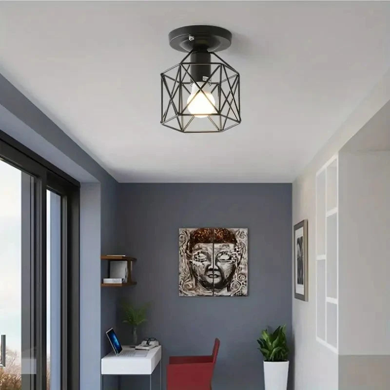Ceiling Light E27 Iron Lamp Body Indoor Lighting Lights For Aisle Bedroom Vintage Ceiling Metal Cage Fixture Lights 110-240V Qme