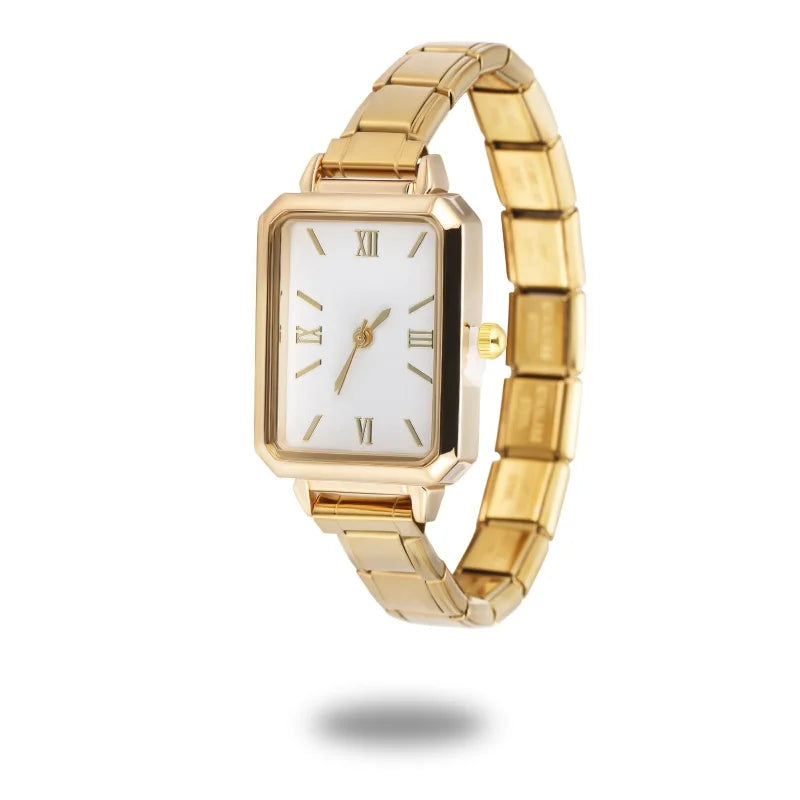 Men Women's Stainless Steel Oval Square Simple Watch Bracelet Bangle