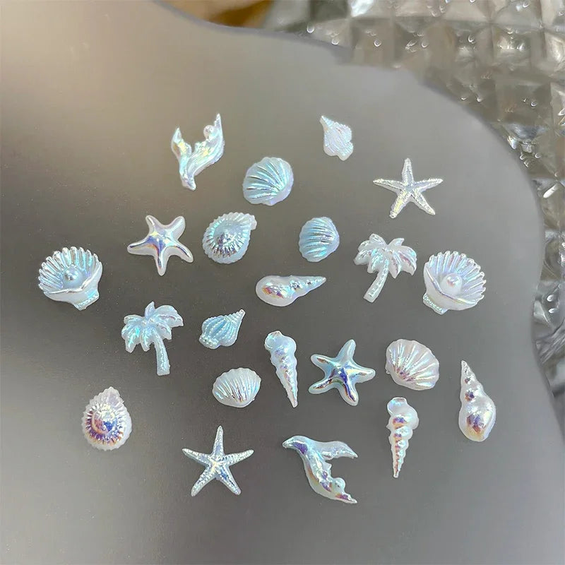 12 Grids Box Aurora Nail Charm Shell Starfish Mermaid Tail 3d Art Qme