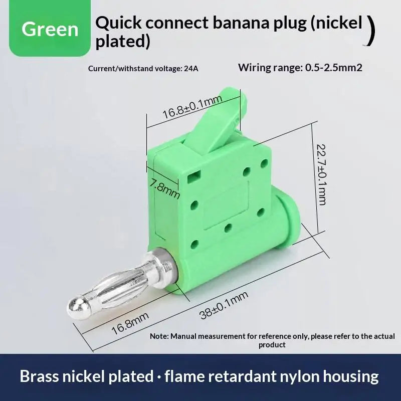 1 24A Current Quick Wire Connector Solderless Banana Plug Audio Qme Green 1PCS