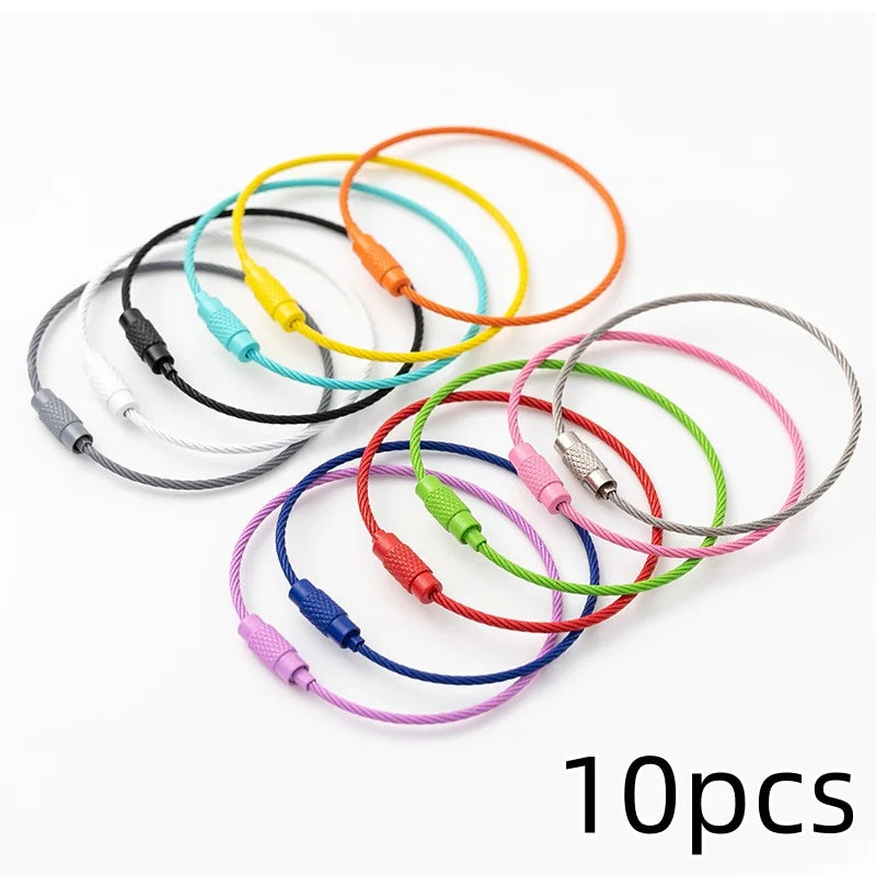 10-100PCS Steel Wire Keychain Multi-color Circular Rope Cable Loop Outdoor Camping Luggage Tag Marking Clip Travel Accessories Qme 10Pcs Random color